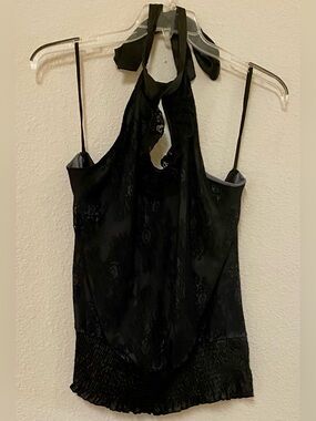 Gemini Black Satin and Lace Halter Top - Size 3X - EUC!